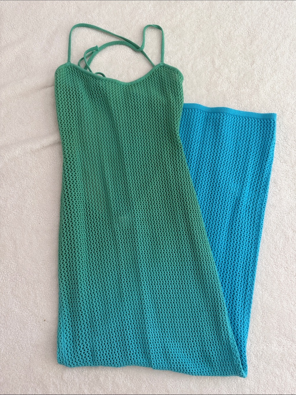 Green & Blue crochet low back dress